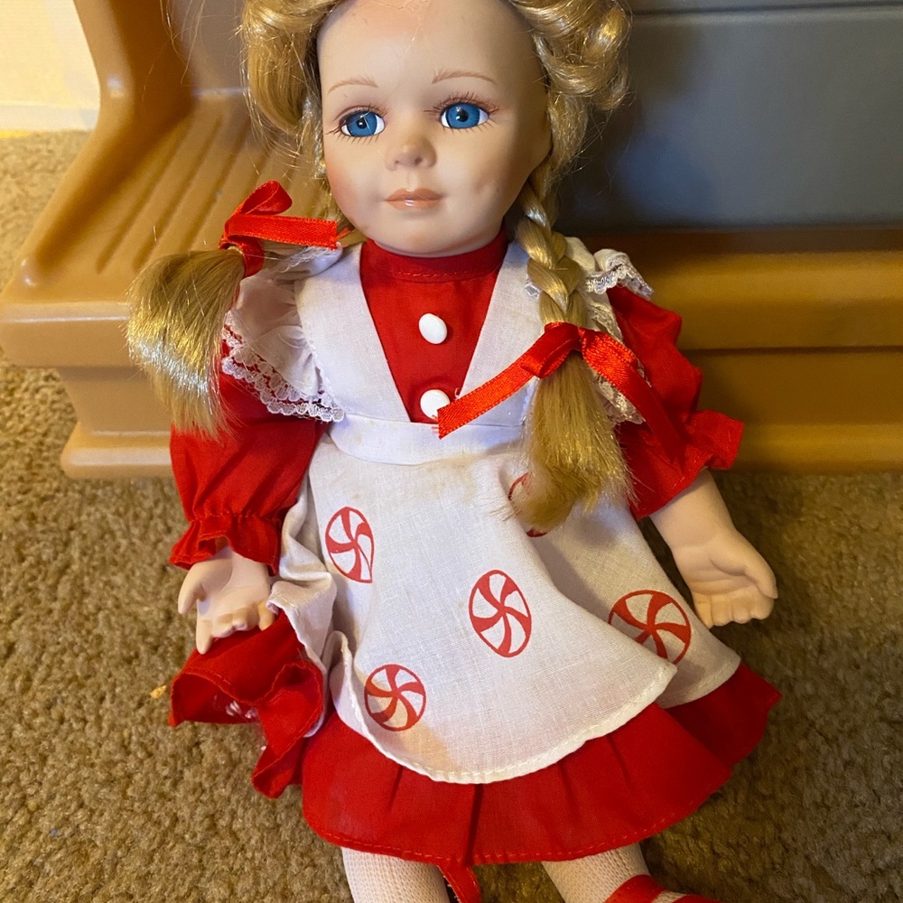 Red and White Doll with Braided Hair